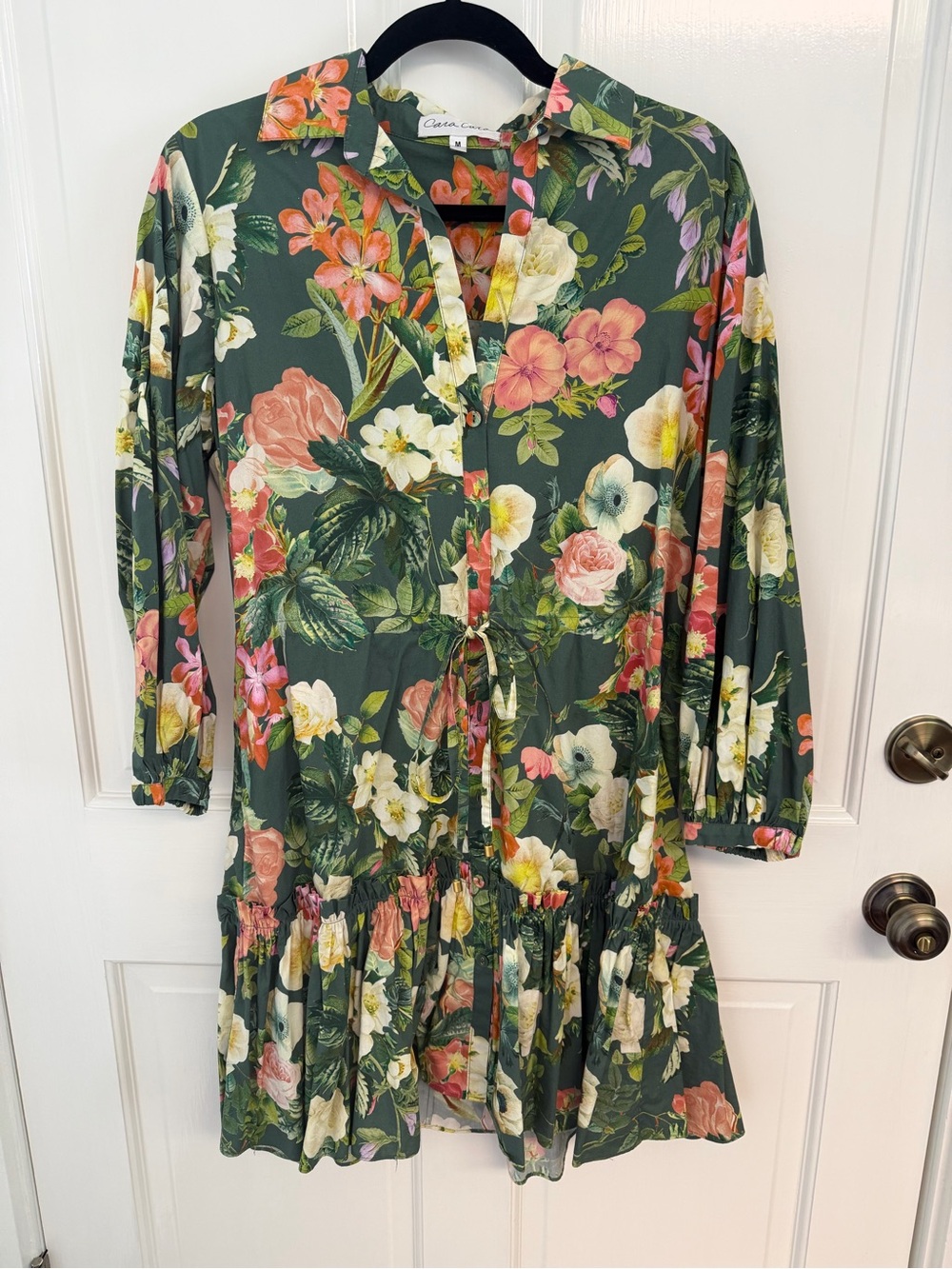 Cara Cara Olive Green Floral Tie-Front Mini Dress